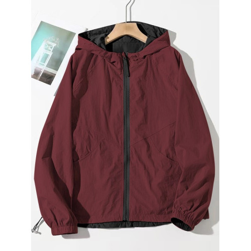 2025春夏新款休閒連帽雙面穿防曬外套女百搭寬鬆顯瘦撞色減齡上衣