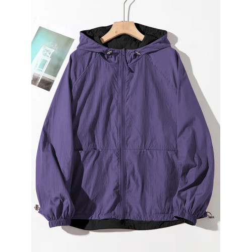 2025春夏新款休閒連帽雙面穿防曬外套女百搭寬鬆顯瘦撞色減齡上衣