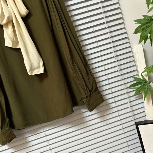 0116-39美拉德蝴蝶結系帶含真絲醋酸襯衫長袖高級感設計飄帶上衣