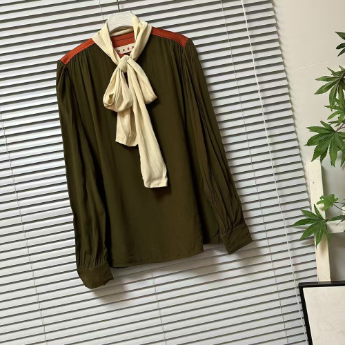 0116-39美拉德蝴蝶結系帶含真絲醋酸襯衫長袖高級感設計飄帶上衣