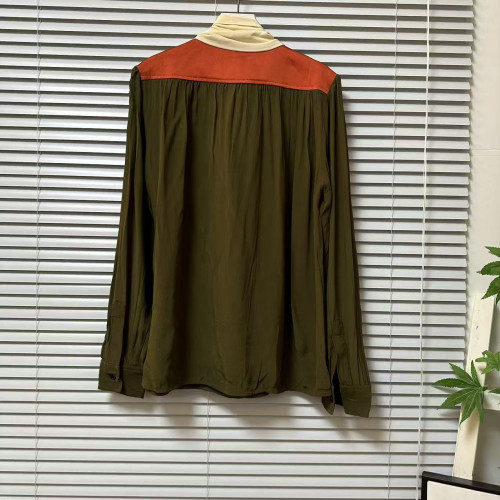 0116-39美拉德蝴蝶結系帶含真絲醋酸襯衫長袖高級感設計飄帶上衣