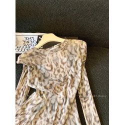 2026春季美拉德風豹紋防曬服女長袖薄款顯瘦打底上衣輕薄防曬T恤