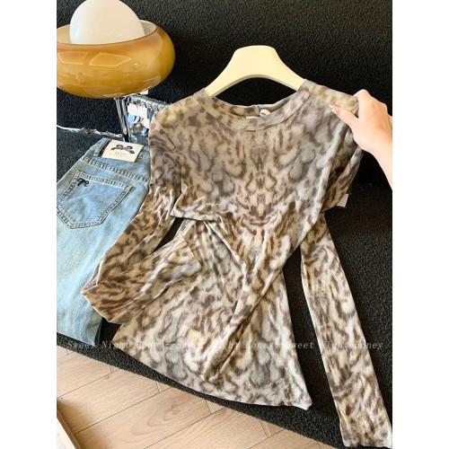 2026春季美拉德風豹紋防曬服女長袖薄款顯瘦打底上衣輕薄防曬T恤