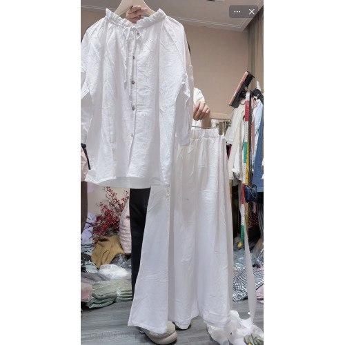 0123棉麻套裝 內包邊 腰圍60-118臀圍150裙長89胸圍136衣長65