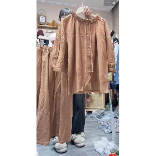 0123棉麻套裝 內包邊 腰圍60-118臀圍150裙長89胸圍136衣長65