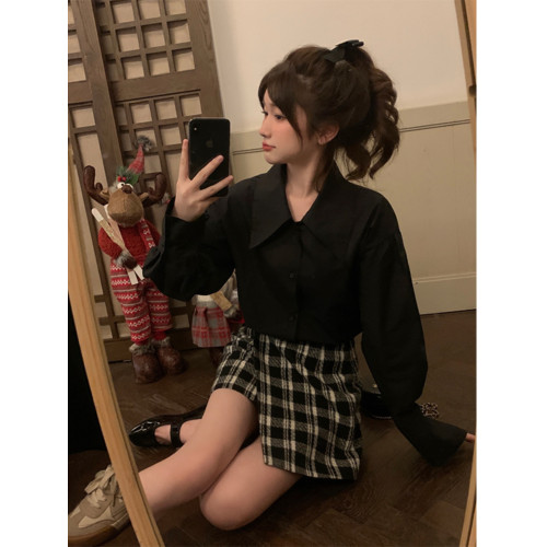 高級感白色大繙領襯衫女春秋小個子寬鬆減齡長袖內搭曡穿襯衣上衣