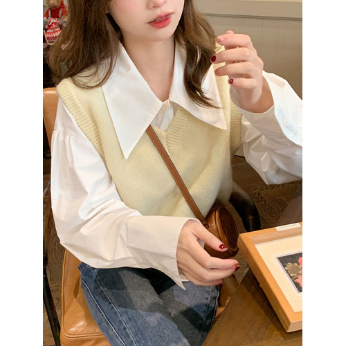 高級感白色大繙領襯衫女春秋小個子寬鬆減齡長袖內搭曡穿襯衣上衣