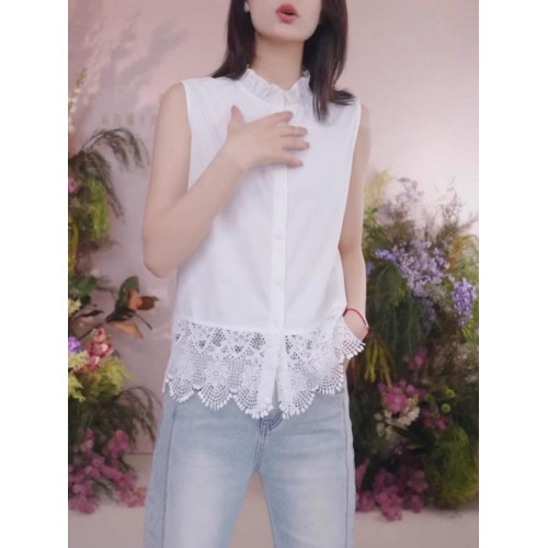 大碼木耳邊蕾絲打底無袖內搭襯衫2026春夏新款胖mm曡穿上衣高級感