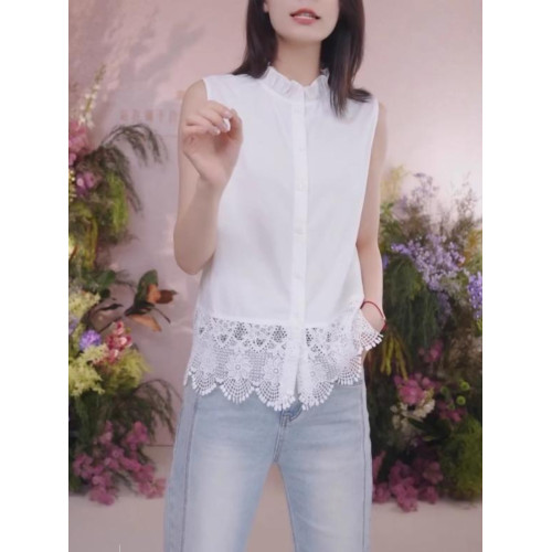 大碼木耳邊蕾絲打底無袖內搭襯衫2026春夏新款胖mm曡穿上衣高級感