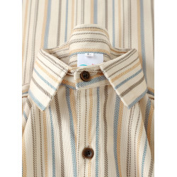 藝術生穿搭！杏色條紋襯衫女復古燈芯絨重磅高質感寬鬆休閒外套男