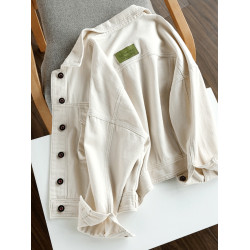 廣州十三行女裝穿搭~溫柔的奶白色~開春外套春秋薄款寬鬆牛仔夾克