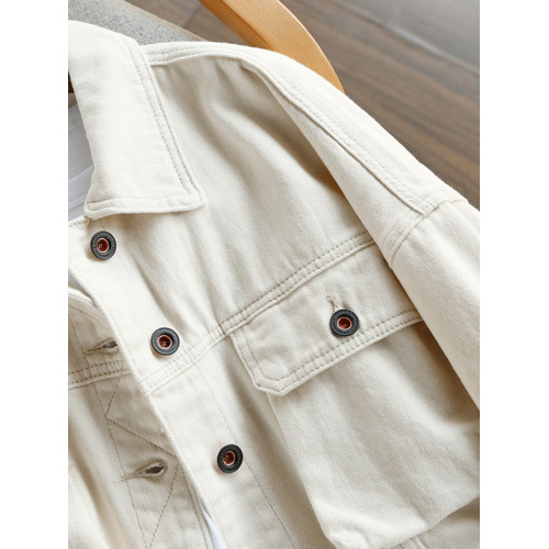 廣州十三行女裝穿搭~溫柔的奶白色~開春外套春秋薄款寬鬆牛仔夾克