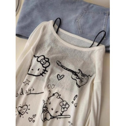 日系可愛減齡KT貓咪印花防曬衫女夏季薄款設計感小個子罩衫上衣潮