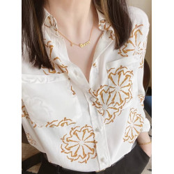 歐貨高檔2025新款設計感小衆時尚氣質寬鬆長袖polo領印花雪紡襯衣