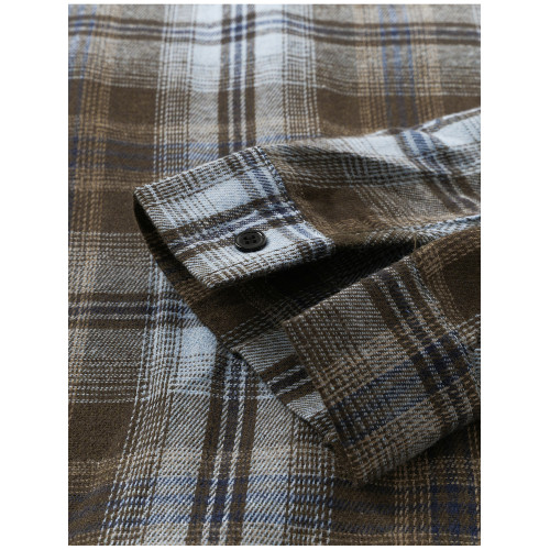 美式復古風雙色磨毛格紋Polo領長袖襯衫女裝秋季寬鬆百搭上衣外套