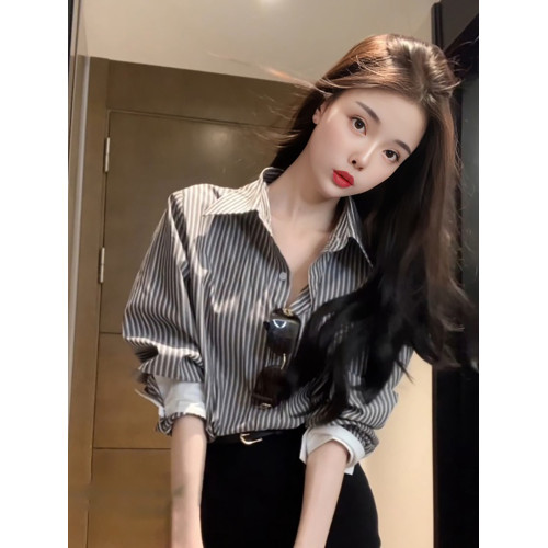 法式復古條紋防曬襯衫女2025春夏新款設計感時尚寬鬆顯瘦薄款上衣