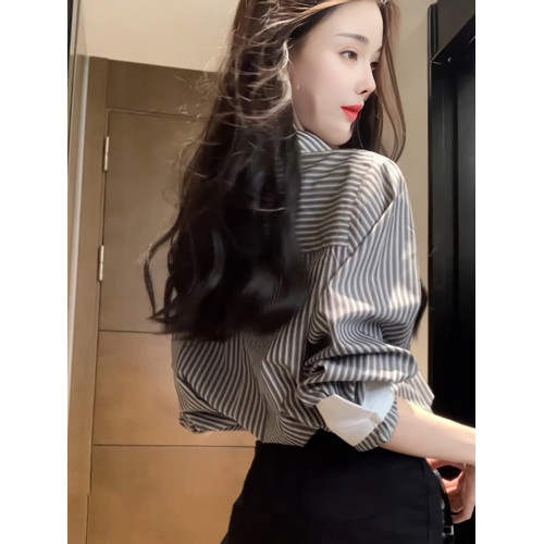 法式復古條紋防曬襯衫女2025春夏新款設計感時尚寬鬆顯瘦薄款上衣