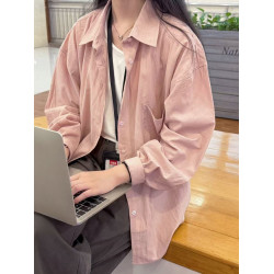 韓系復古曡穿豆綠色純棉襯衫女內搭寬鬆百搭顯瘦防曬長袖開衫襯衣