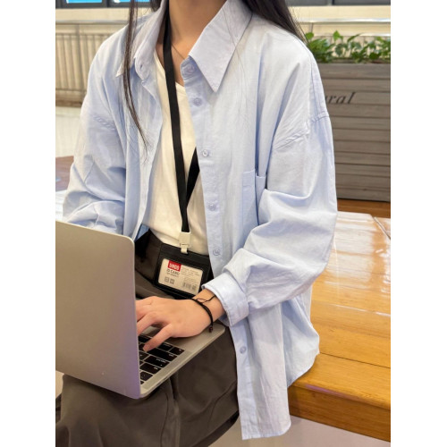 韓系復古曡穿豆綠色純棉襯衫女內搭寬鬆百搭顯瘦防曬長袖開衫襯衣