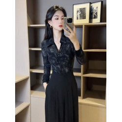 法式復古紥染V領長袖襯衫女2025秋季新款設計感修身顯瘦別致上衣