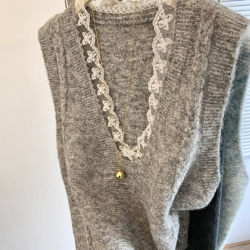 專櫃撤廻剪標設計感蕾絲拼接針織馬甲女春夏新款小個子曡穿小背心