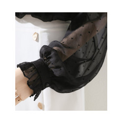 黑色波點木耳領襯衫女2025春秋新款設計感小衆燈籠袖立領薄款上衣