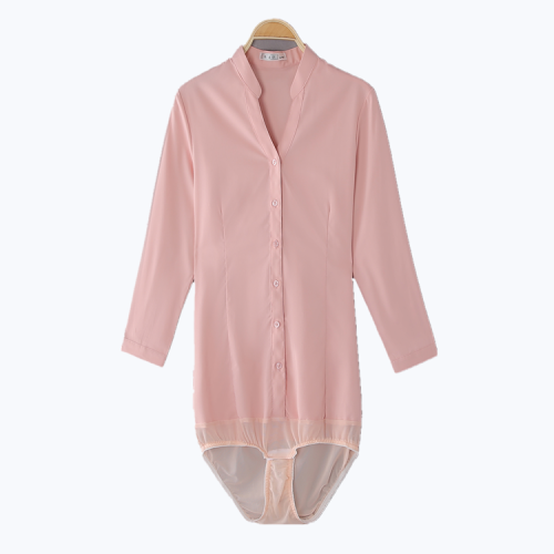 高級長袖連體襯衫女V立領職業工作裝連褲襯衣彈力公務員教師面試