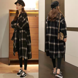 襯衫外套女潮學生格子薄款春秋外穿中長款襯衣加絨胖mm長袖連衣裙