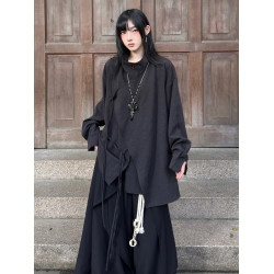 FG721 秋冬設計感山本耀司上衣女新中式道袍綁帶長袖襯衫外套中性