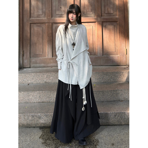 FG721 秋冬設計感山本耀司上衣女新中式道袍綁帶長袖襯衫外套中性