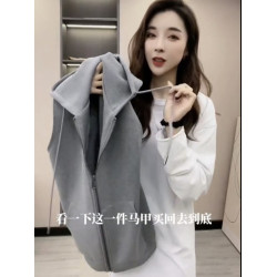 時尚連帽大碼馬甲女春秋休閒拉鍊開衫外套百搭寬鬆馬夾無袖衛衣潮