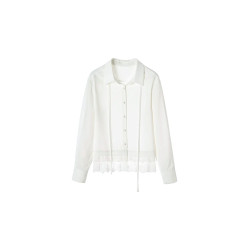 YUNNNIE 古早感白色襯衫女設計感小衆蕾絲花邊復古寬鬆長袖襯衣服