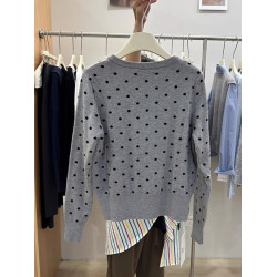 廣州十三行韓貨灰色波點長袖針織開衫女秋季小衆百搭毛衣外套上衣