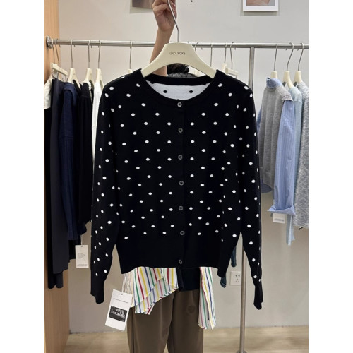 廣州十三行韓貨灰色波點長袖針織開衫女秋季小衆百搭毛衣外套上衣