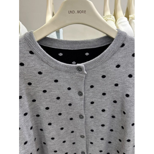 廣州十三行韓貨灰色波點長袖針織開衫女秋季小衆百搭毛衣外套上衣