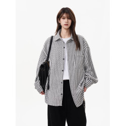 重磅雪尼爾休閒襯衫女男冬季潮牌魚骨紋寬鬆長袖襯衣加厚POLO外套