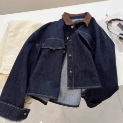 牛X貨 巨炸裂！復古深藍色繙領牛仔外套女寬鬆百搭工裝夾克上衣