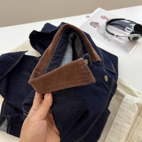 牛X貨 巨炸裂！復古深藍色繙領牛仔外套女寬鬆百搭工裝夾克上衣