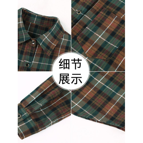 啄木鳥春秋中長款格子純棉襯衫女士新款大碼襯衣外套洋氣寬鬆上衣