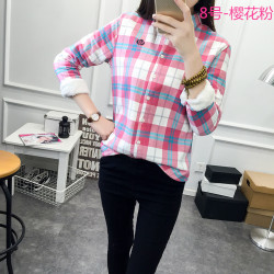 純棉加絨加厚長袖襯衫女學生冬季少女保暖英倫小清新格子打底襯衣