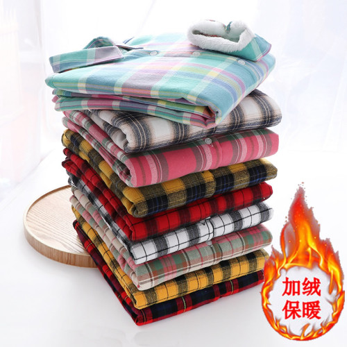 純棉加絨加厚長袖襯衫女學生冬季少女保暖英倫小清新格子打底襯衣