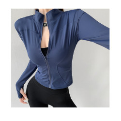 運動跑步修身長袖速乾瑜珈服上衣春秋季緊身拼縫收腰健身立領開衫