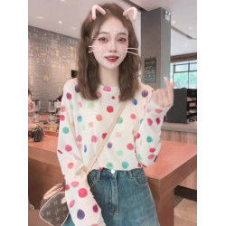 早春薄款冰絲針織衫女長袖防曬罩衫2025新款夏季寬鬆波點防曬上衣