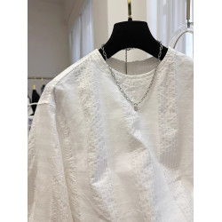 高級感韓系獨特別致圓領長袖襯衫女夏季法式小衫超好看肌理感上衣