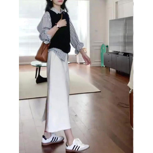 黑白竪紋襯衫女春季新款超好看小個子氣質減齡長袖POLO領條紋襯衣