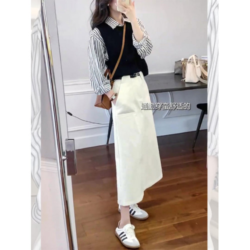 黑白竪紋襯衫女春季新款超好看小個子氣質減齡長袖POLO領條紋襯衣