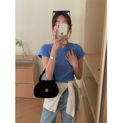藍色正肩短袖t恤女夏季美式辣妹修身短款打底衫獨特純棉圓領上衣