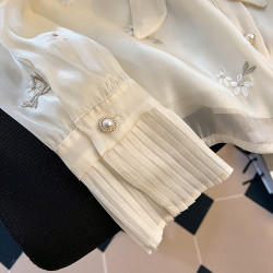 專櫃撤廻！蝴蝶結刺綉高級感襯衫女春季新款設計感小衆歐根紗上衣