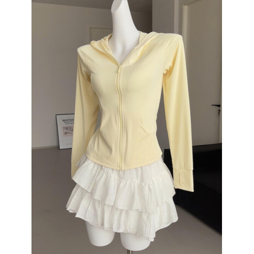 黃色修身防曬衣女2025新款夏季冰絲薄款緊身顯瘦短款運動瑜珈外套