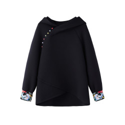 九月陌墨國風設計感不規則衛衣秋季2024新款大碼刺綉連帽長袖上衣